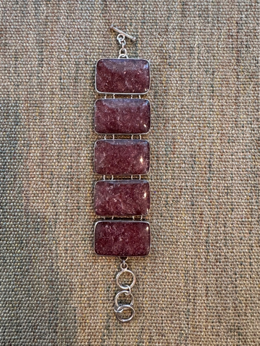 Chunky Charles Albert linked purple stone and silver bracelet